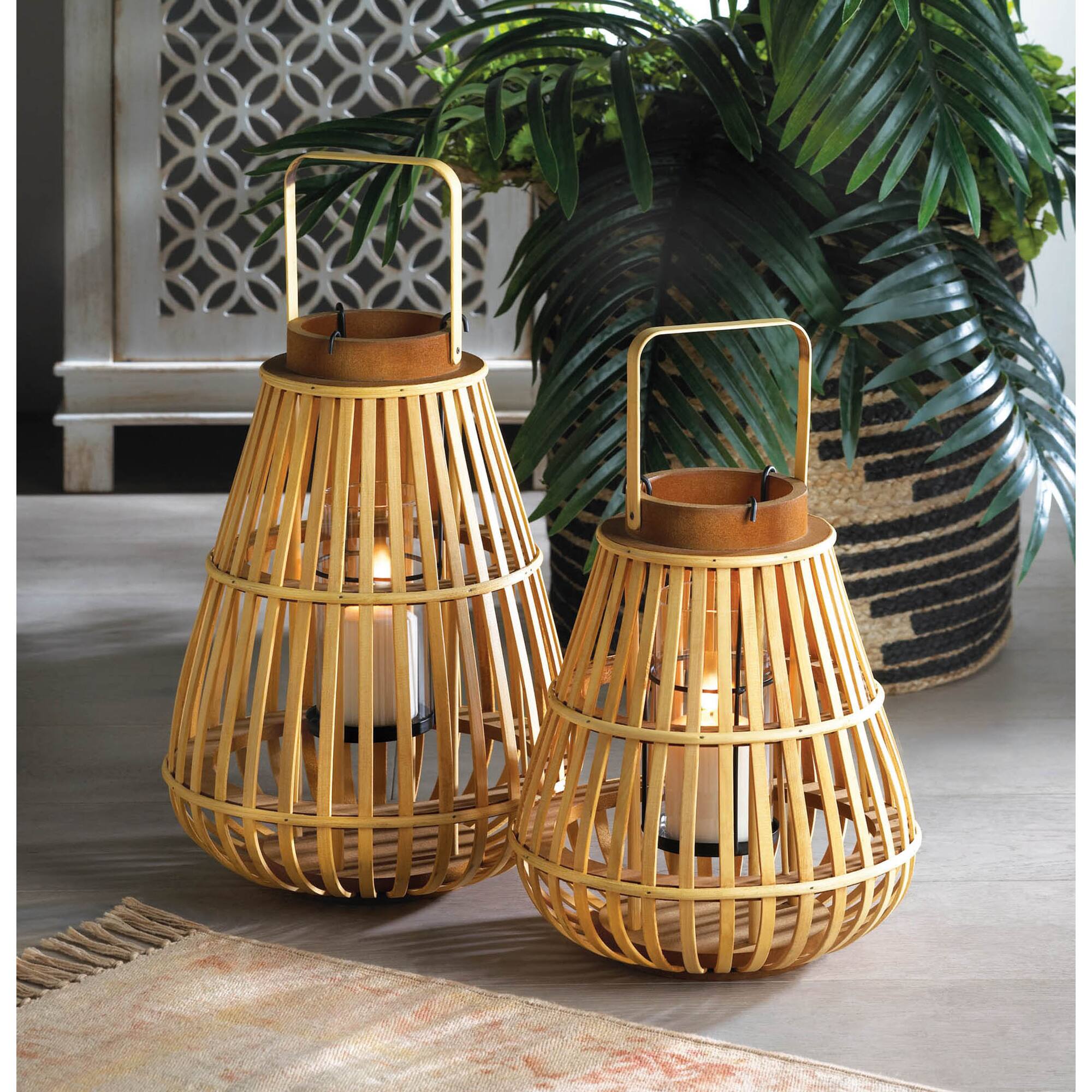 14" Slat Wood Candle Holder Lantern